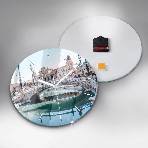 Round glass wall clock Plaza de Espana in Seville
