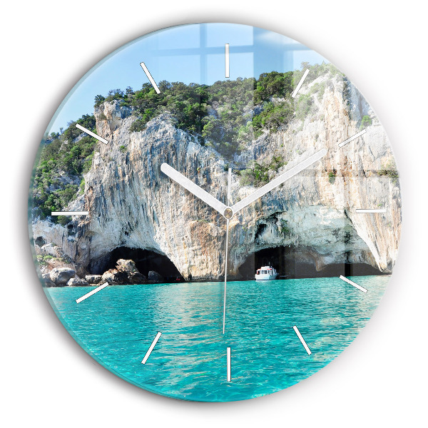 Round glass wall clock Underwater Cave