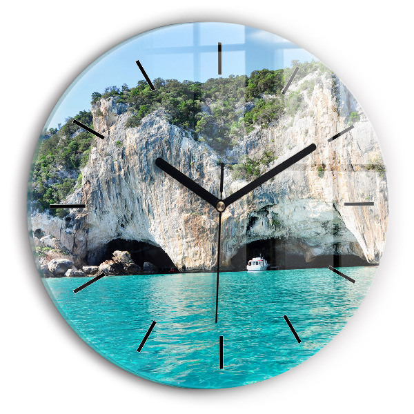 Round glass wall clock Underwater Cave