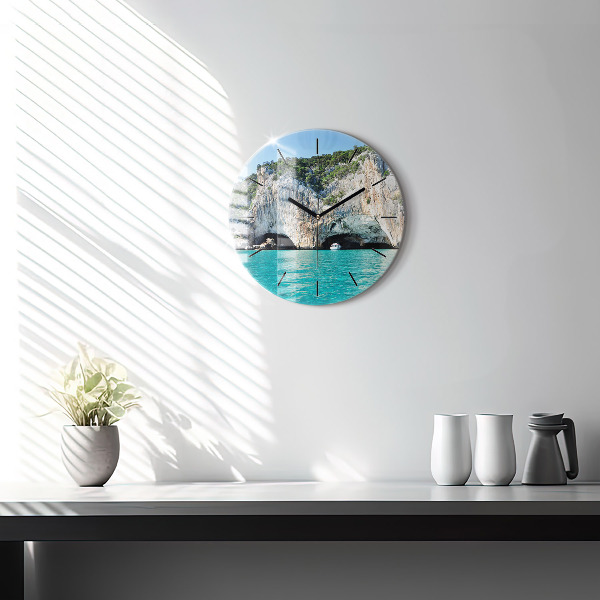 Round glass wall clock Underwater Cave