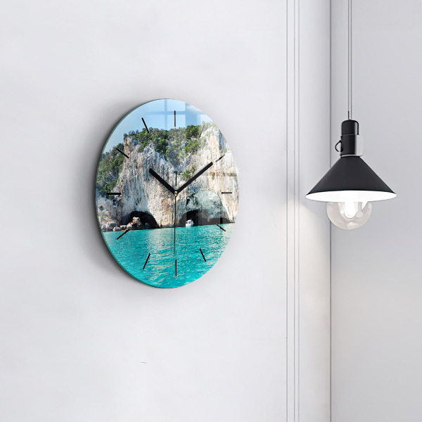 Round glass wall clock Underwater Cave