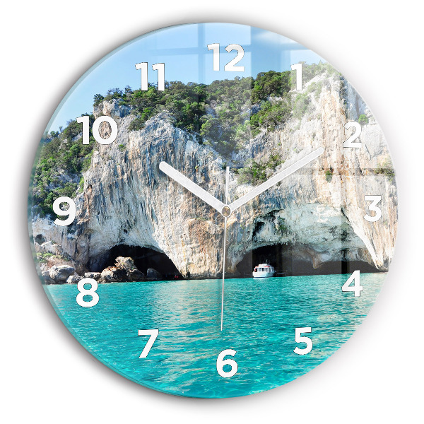 Round glass wall clock Underwater Cave