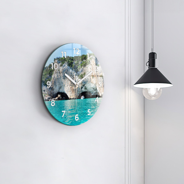 Round glass wall clock Underwater Cave
