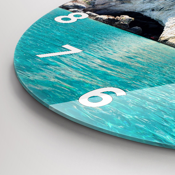 Round glass wall clock Underwater Cave