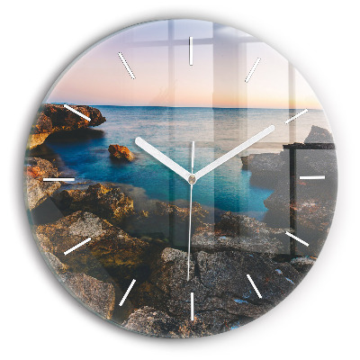 Round glass wall clock Sea landscape