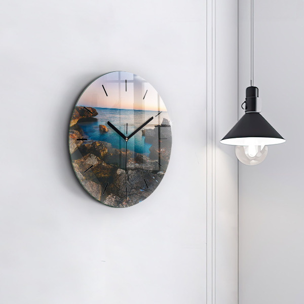 Round glass wall clock Sea landscape