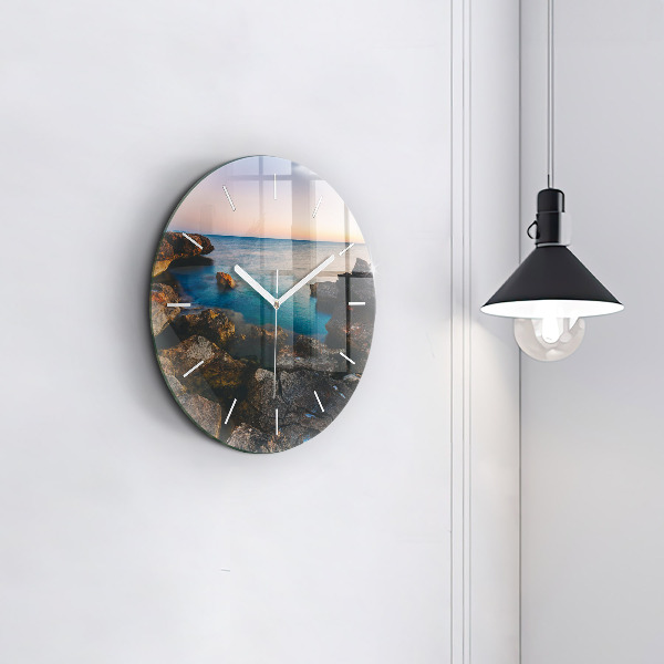 Round glass wall clock Sea landscape