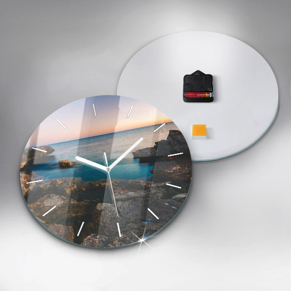 Round glass wall clock Sea landscape