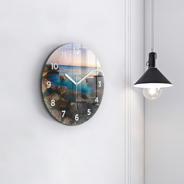 Round glass wall clock Sea landscape