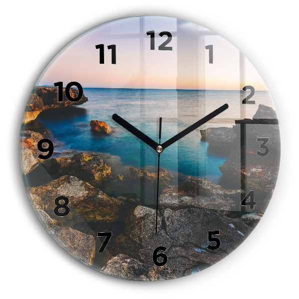 Round glass wall clock Sea landscape