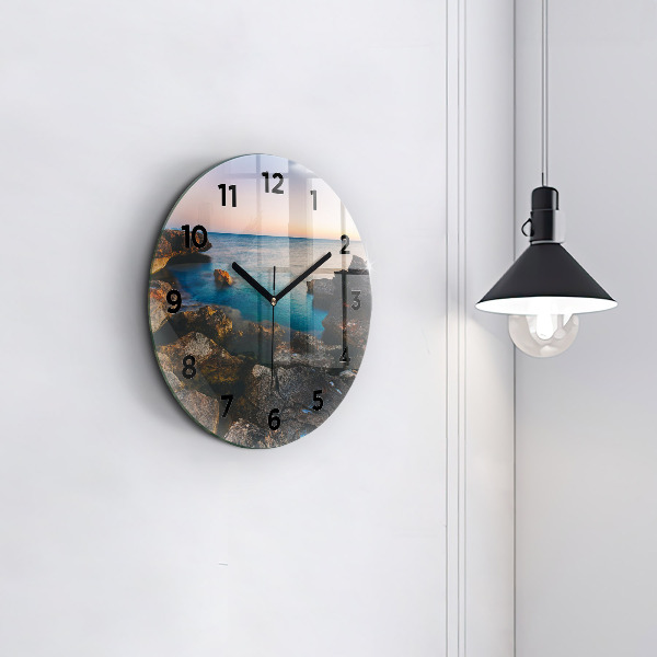 Round glass wall clock Sea landscape
