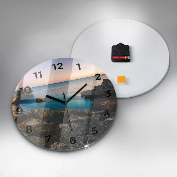Round glass wall clock Sea landscape
