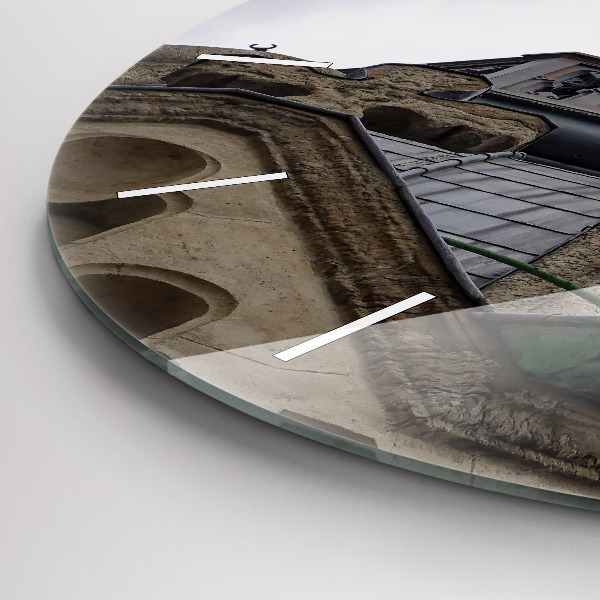 Round glass wall clock Statue of the Virgin Mary in Lyon