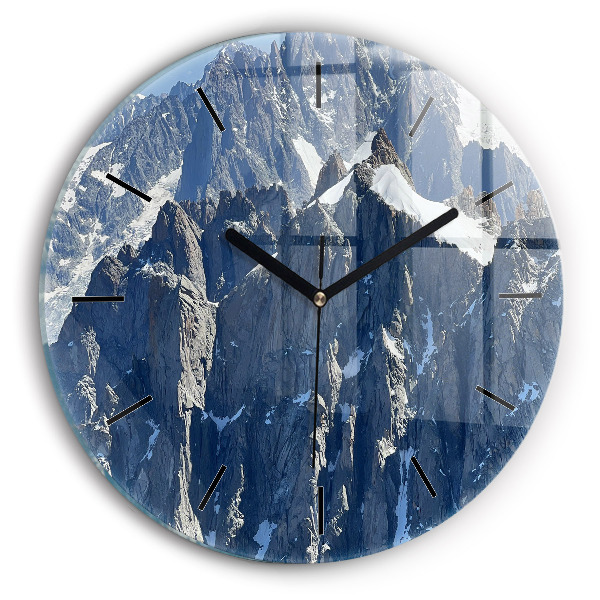 Round glass wall clock Alps Mountains in Winter