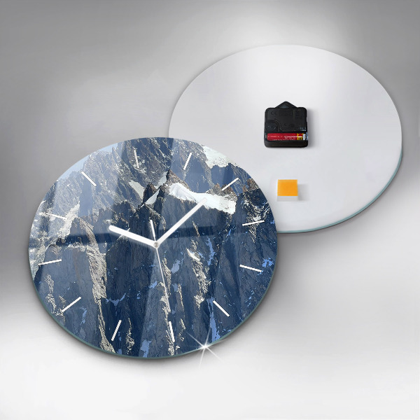 Round glass wall clock Alps Mountains in Winter