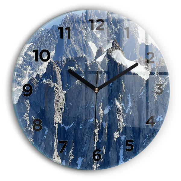 Round glass wall clock Alps Mountains in Winter