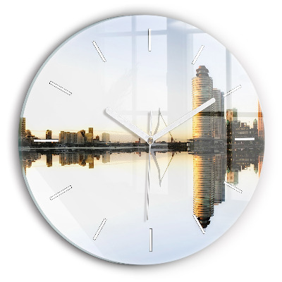 Round glass wall clock A city on the river