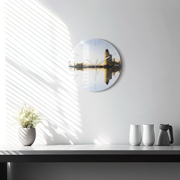 Round glass wall clock A city on the river