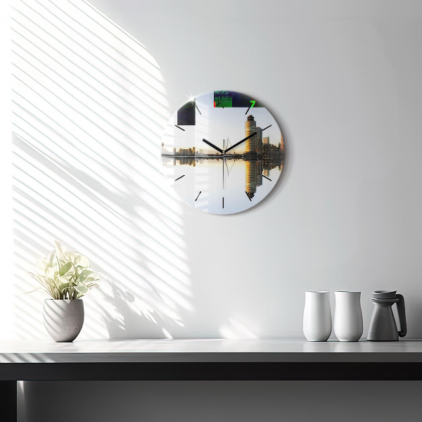 Round glass wall clock A city on the river