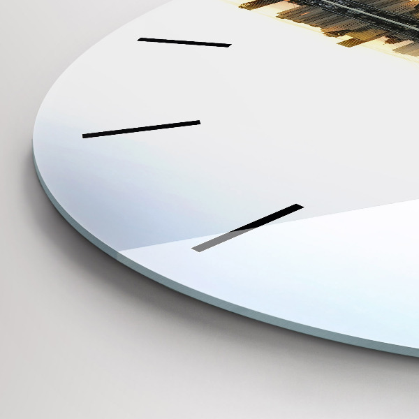 Round glass wall clock A city on the river
