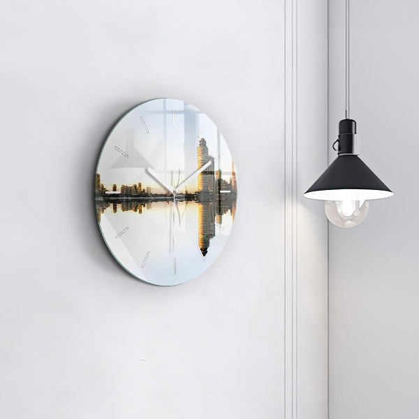 Round glass wall clock A city on the river