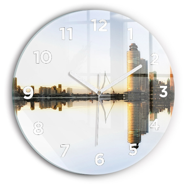 Round glass wall clock A city on the river