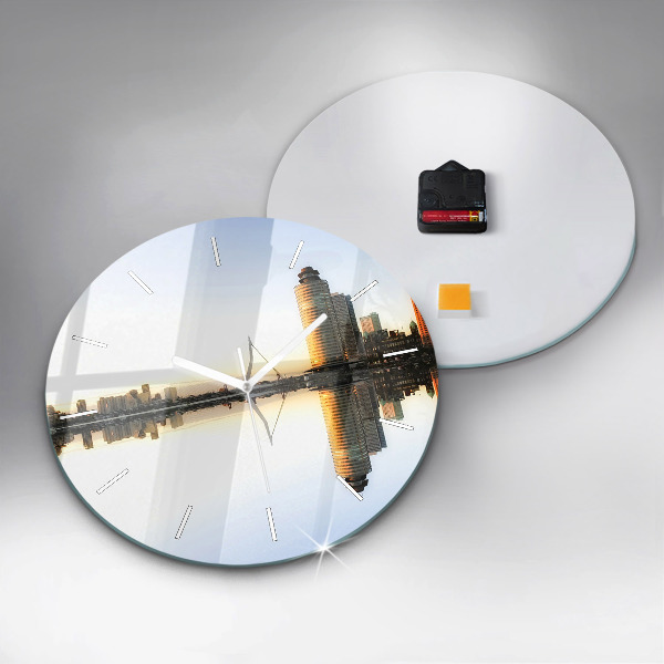 Round glass wall clock A city on the river
