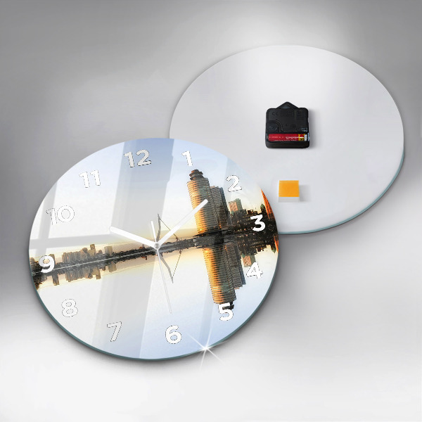 Round glass wall clock A city on the river