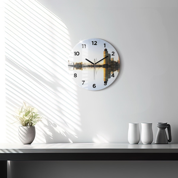 Round glass wall clock A city on the river