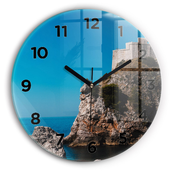 Round glass wall clock Cliffs in Dubrovnik