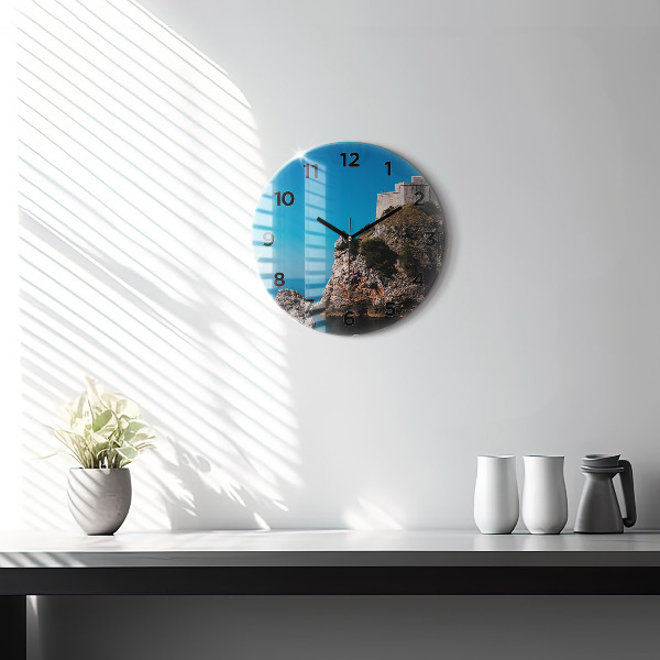 Round glass wall clock Cliffs in Dubrovnik