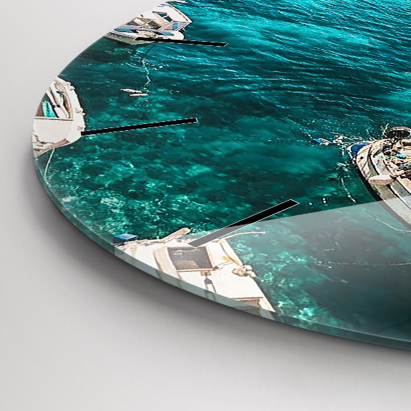 Round glass wall clock Boats in Croatia