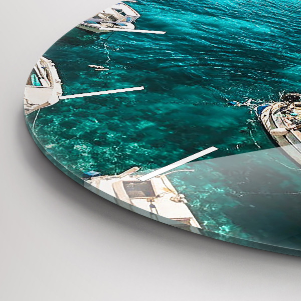 Round glass wall clock Boats in Croatia