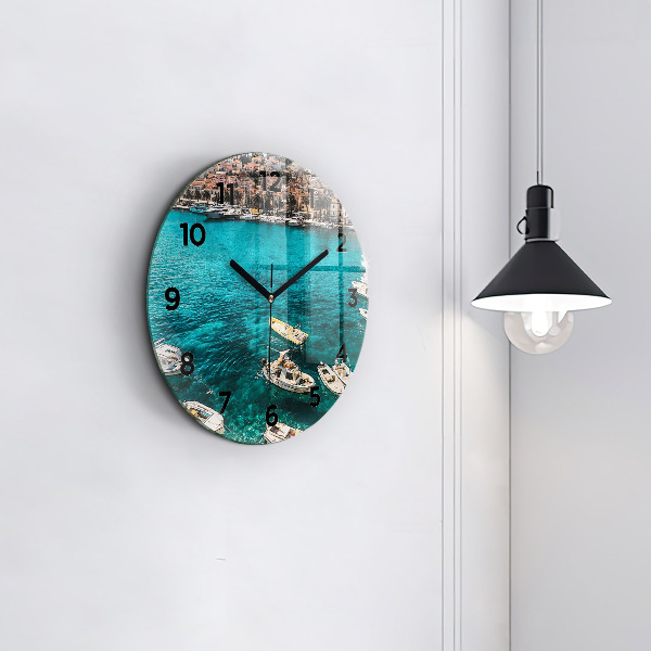 Round glass wall clock Boats in Croatia