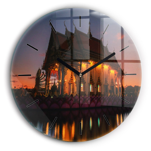 Round glass wall clock Temple in Bangkok