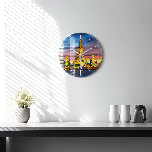 Round glass wall clock Temple in Bangkok