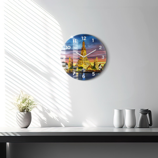 Round glass wall clock Temple in Bangkok