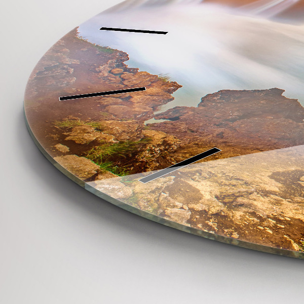 Round glass wall clock Godafoss in Iceland