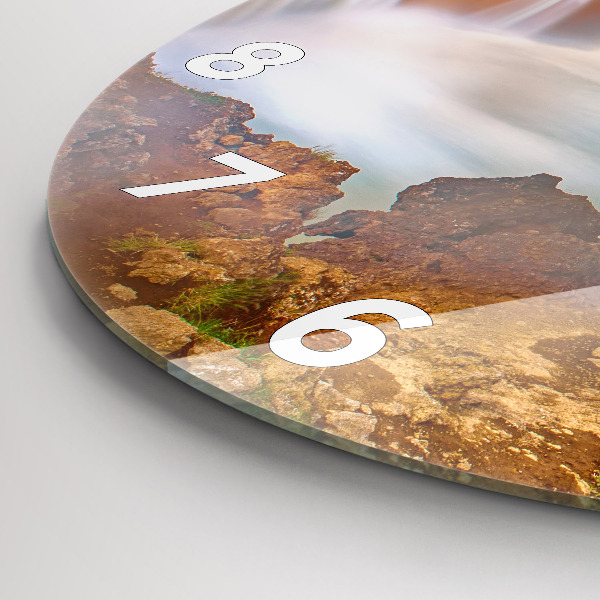 Round glass wall clock Godafoss in Iceland