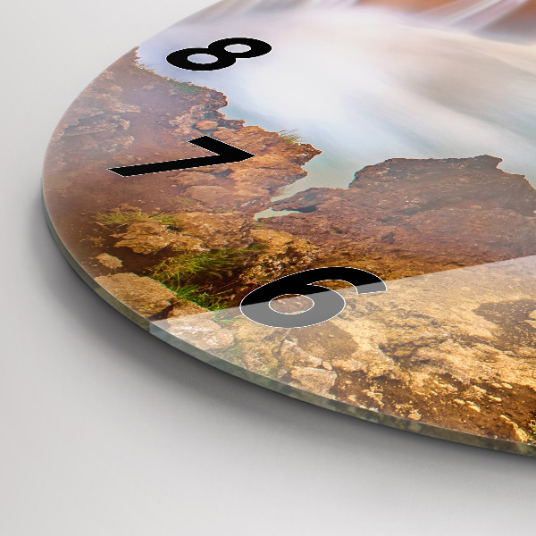 Round glass wall clock Godafoss in Iceland
