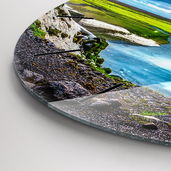 Round glass wall clock Waterfall in Iceland
