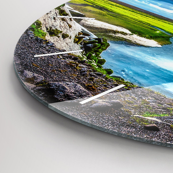 Round glass wall clock Waterfall in Iceland