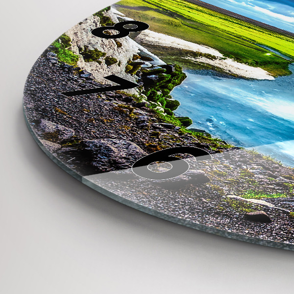 Round glass wall clock Waterfall in Iceland
