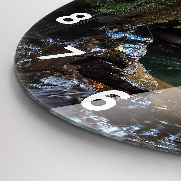 Round glass wall clock Waterfall and rocks of Iceland