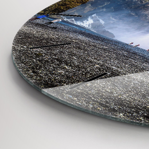 Round glass wall clock Waterfall in Iceland