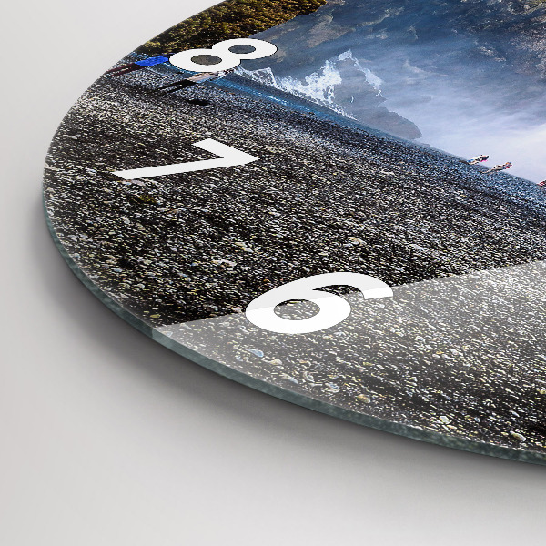Round glass wall clock Waterfall in Iceland