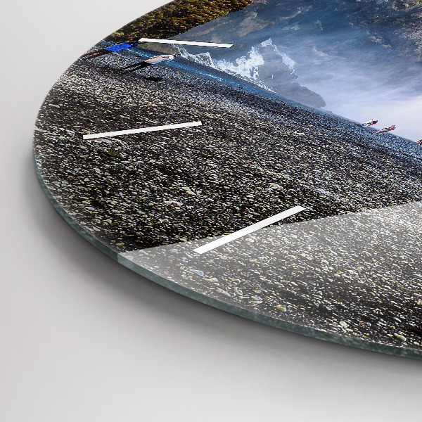 Round glass wall clock Waterfall in Iceland
