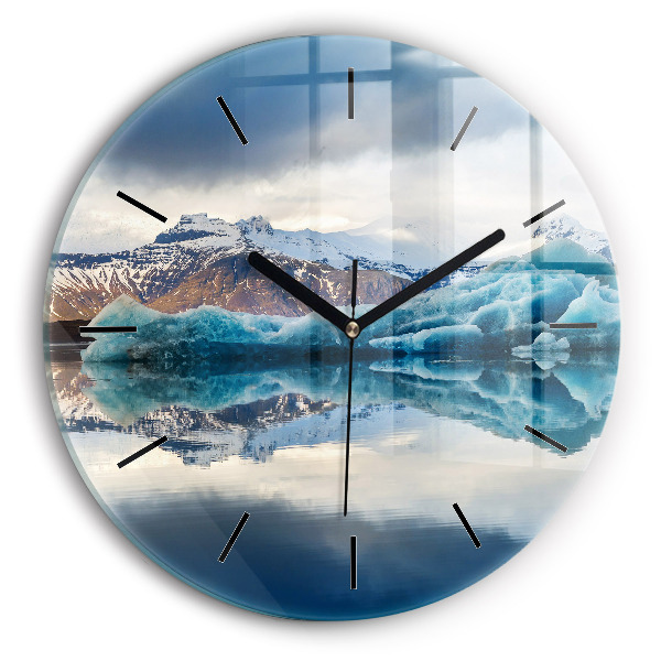 Round glass wall clock Lake Jokulsarlon Iceland
