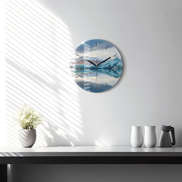 Round glass wall clock Lake Jokulsarlon Iceland