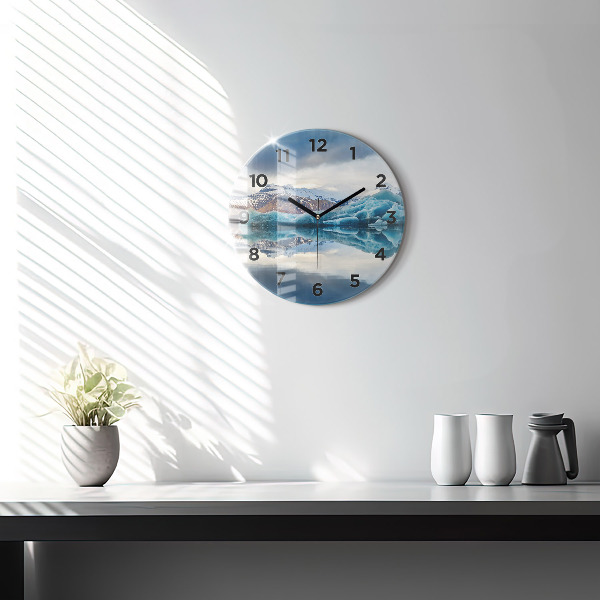 Round glass wall clock Lake Jokulsarlon Iceland